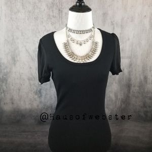 [WHBM] black chiffon sleeve keyhole blouse